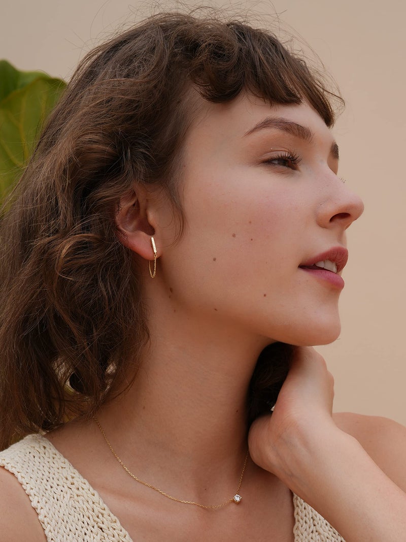 S.Leaf Sterling Silver Gold Chain Earrings for Women Hypoallergenic Stud Cartilage Flat Back Earrings Best Friend Birthday Gifts for Women Trendy Siser Mom Wife Womens Her Friend Party (A_Gold) - Image 4